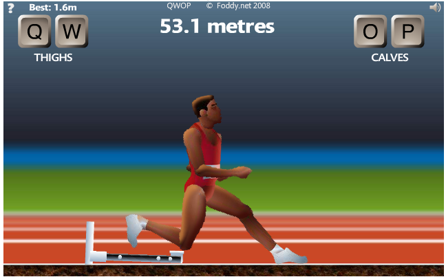 4. At 50 meters you will reach the hurdle. You can just kind of knock it over. You may need to give an extra Q/O or two to get over it.